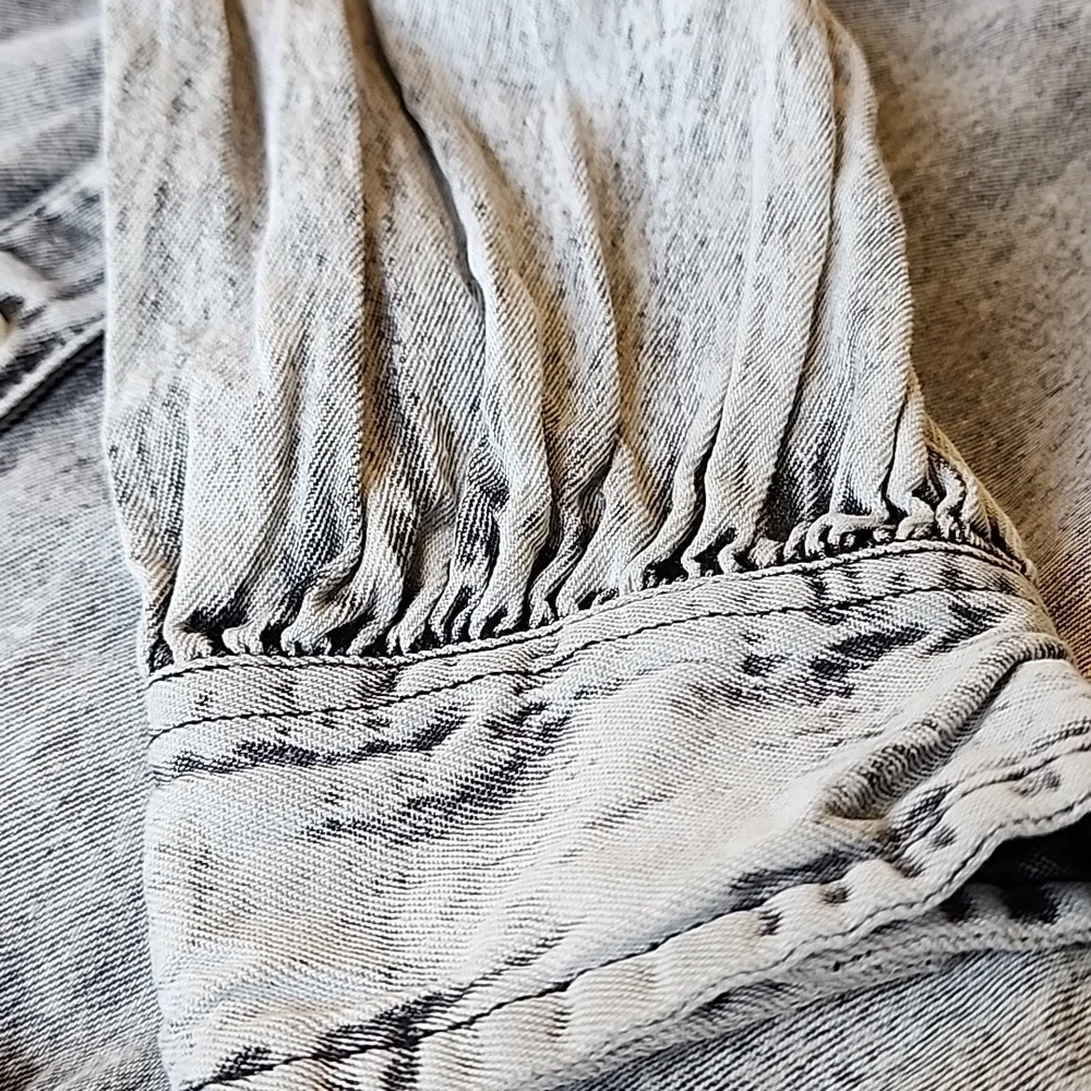 River Island Acid Wash Longsleeve Shirt Dress Pearl Button Down Size 12 - Picture 11 of 11